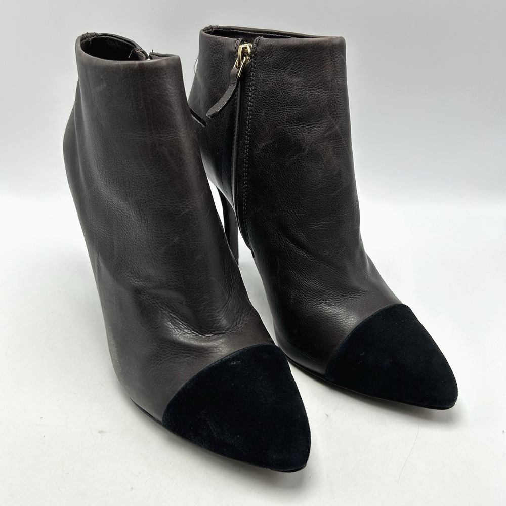 Tory Burch Rivington 100 Ankle Boot Womens 9 M Brown Leatherl Black Cap Toe